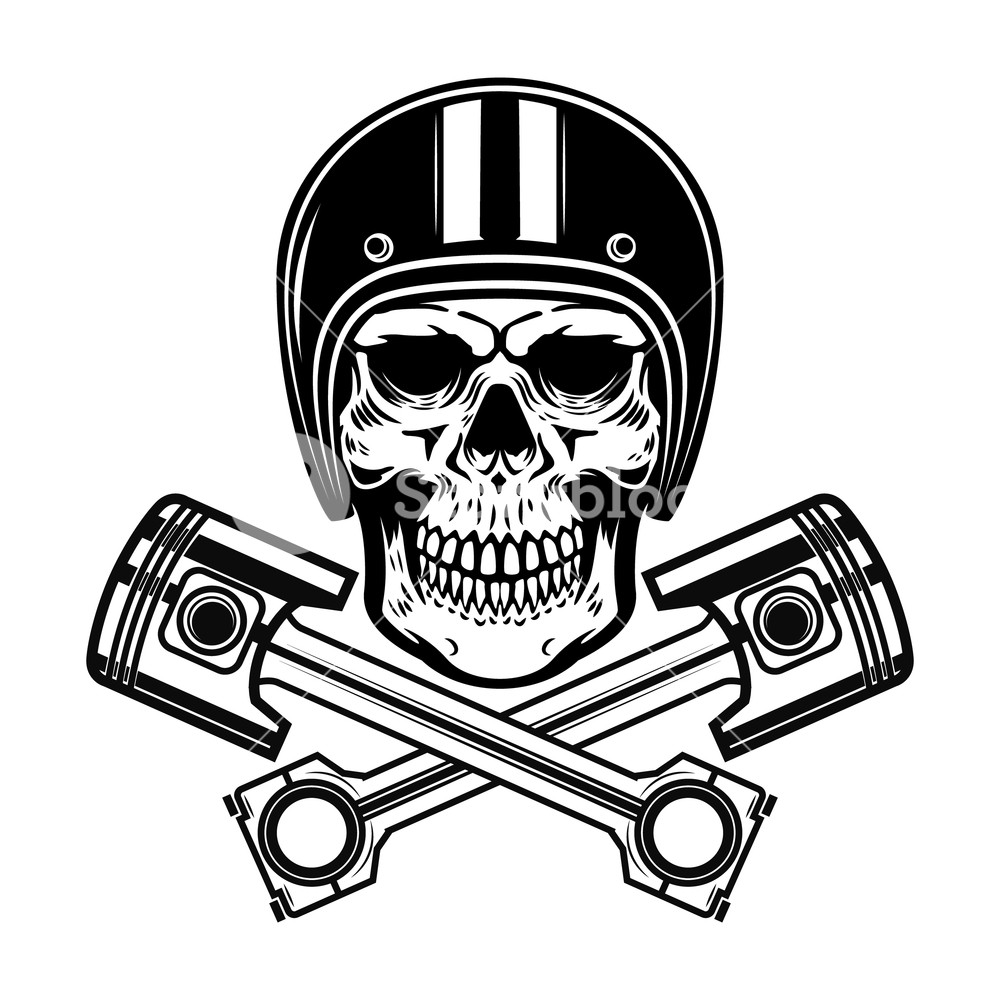 1000x1000 Skull In Racer Helmet With Crossed Pistons. Design Element For