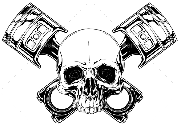 590x416 Graphic Human Skull With Crossed Car Piston Vector By Gb Art