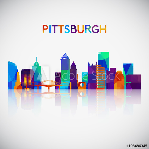 500x500 Pittsburgh Skyline Silhouette In Colorful Geometric Style. Symbol