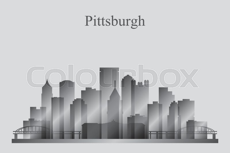 800x533 Pittsburgh City Skyline Silhouette In Grayscale, Vector