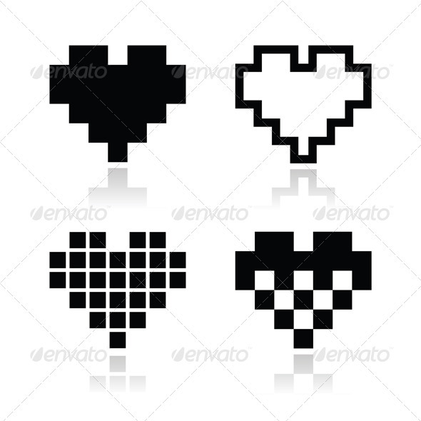 590x590 Pixel Heart Vector Icons Set By Redkoala Graphicriver