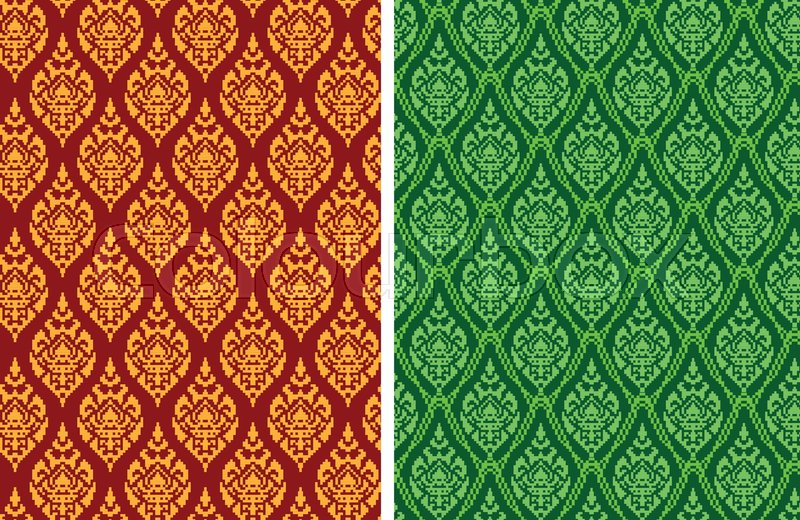 800x520 Seamless Thai Batik Pattern In Pixel Vector Art Design Stock
