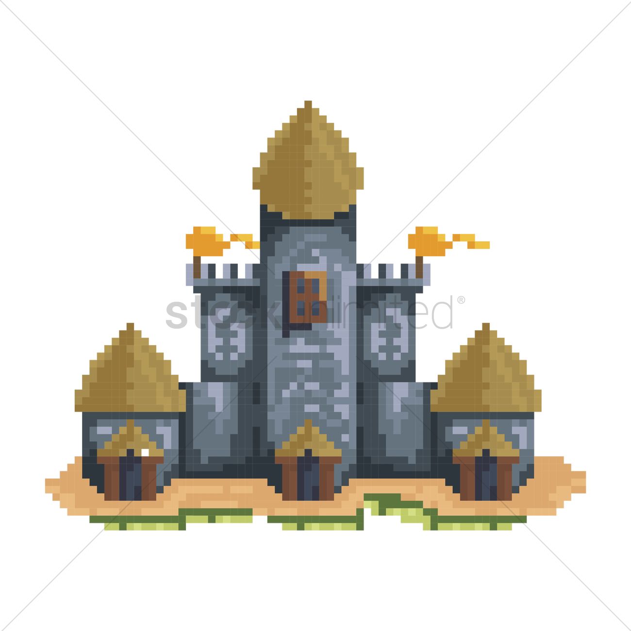 1300x1300 Pixelated Castle Structure Vector Image