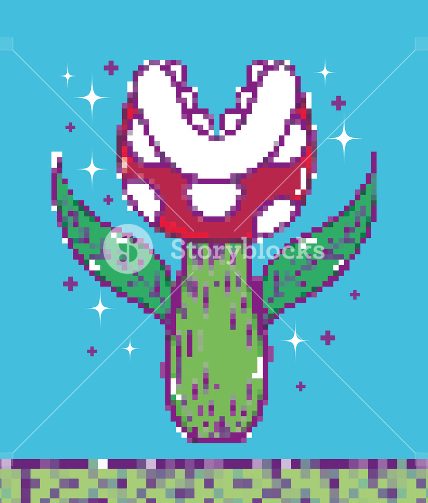 852x1000 Pixelated Flower Videogame Character Cartoon Vector Illustration