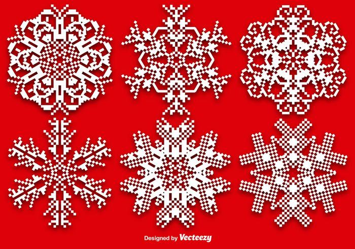 700x490 Vector Set Of Pixelated Snowflakes