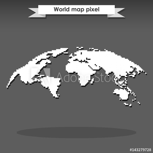 500x500 Global World Pixelated Vector Map. Pixel Earth Icon.