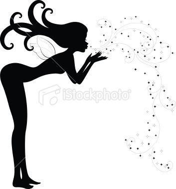 353x380 Cute Fairy Blowing Magic Pixie Dust. Vector Silhouette