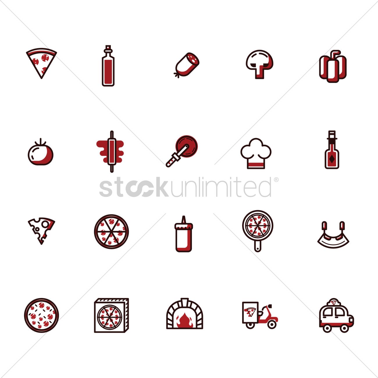 1300x1300 Pizza Icons Vector Image