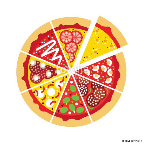500x500 Fast Food Isolated Vector Flat. Pizza Flat Icon. Pizza Ingredients