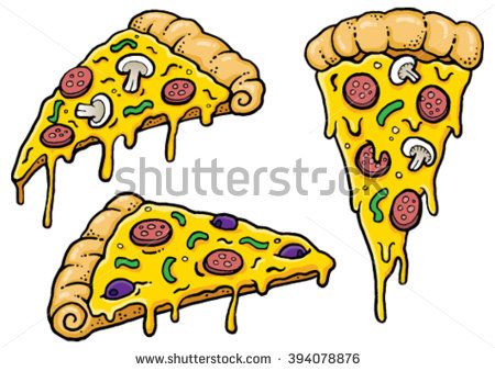 450x338 Cartoon Pizza Slices With Dripping Cheese. Vector Illustration