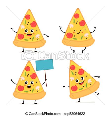 450x470 Cute Smiling Happy Funny Cute Pizza Slice Set.vector Modern Flat
