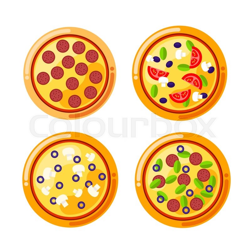 800x800 Pizza Food Circle. Vector Set Of Pizza Icons Isolated On White