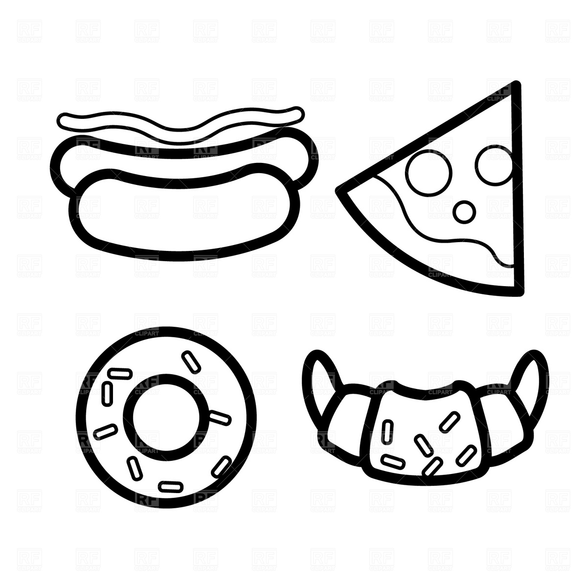 1200x1200 Hot Dog, Pizza Slice, Croissant And Doughnut Icons Vector Image