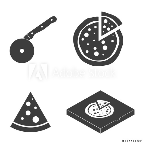 500x500 Pizza Vector Icons Food Silhouette Collection. Cutter Knife