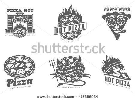 450x335 Various Black Amp White Logos Pizza. Collection Of Symbols With A