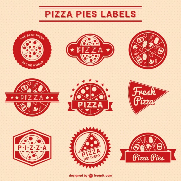626x626 Red Pizza Labels Collection Vector Free Download