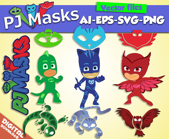 570x467 Pj Masks Svg Png Eps Ai Vector Files Digital Masks Clipart