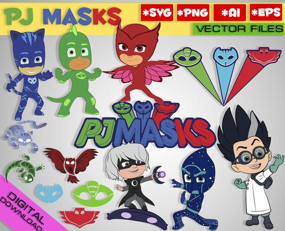 570x461 Pj Masks Svg Png Eps 14 Vector Files Digital Masks Clipart Etsy
