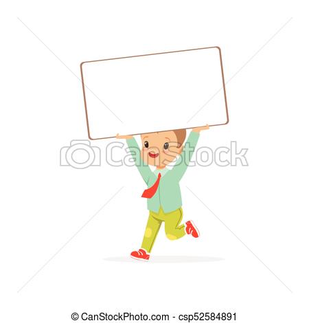 450x470 Cute Boy Character Holding White Empty Message Board Above His