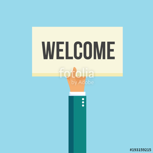 500x500 Hand Holding Placard With Text Welcome. Vector Stock. Stock Image