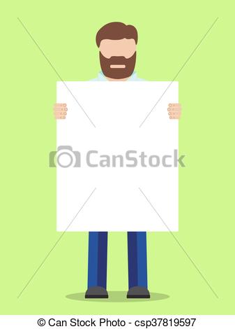337x470 Man With Placard. Man Without Face Holding Placard, Vector