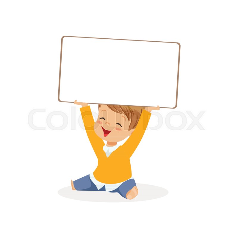 800x800 Sweet Boy Character Holding White Empty Message Board Above His