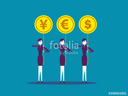 500x375 Yes. Business People Holding Coin Placard. Vector Illustration