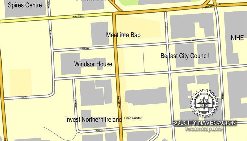 800x457 Belfast, Ireland Printable Vector Street City Plan Map, Full