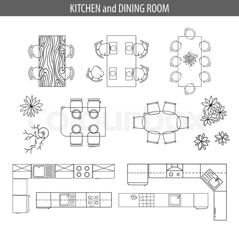 800x800 Set Of Linear Icons For Interior Top View Plans. Isolated Vector