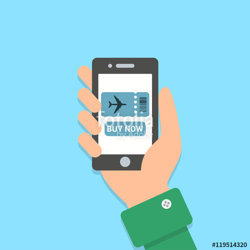 500x500 Air Ticket Vector Concept Illustration. Person Buys A Plane Ticket