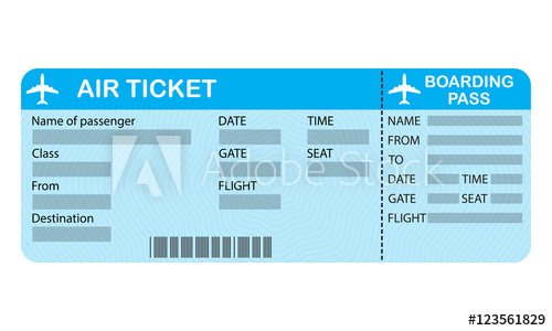 500x300 Plane Ticket Isolated On White Background. Airline Boarding Pass