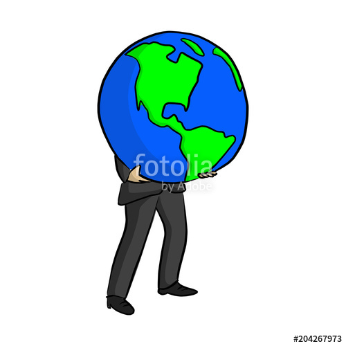 500x500 Businessman Holding Big Blue Planet Earth Vector Illustration