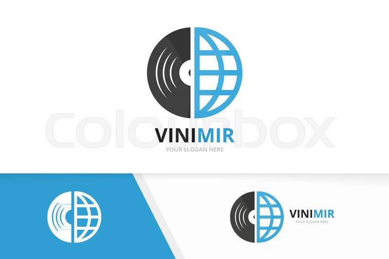 800x533 Vector Vinyl And Planet Logo Combination. Record And World Symbol
