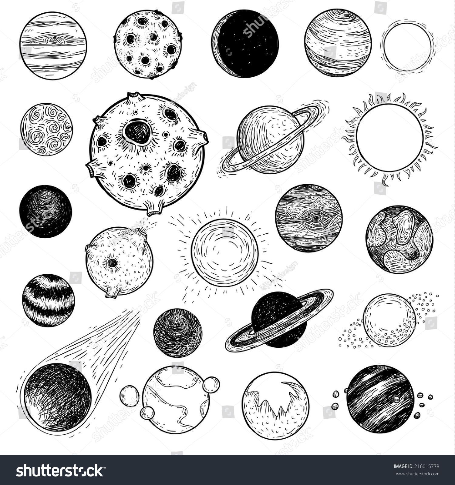 1500x1600 Set Of Planets Icon, Hand Drawn Vector Illustration. Drawings