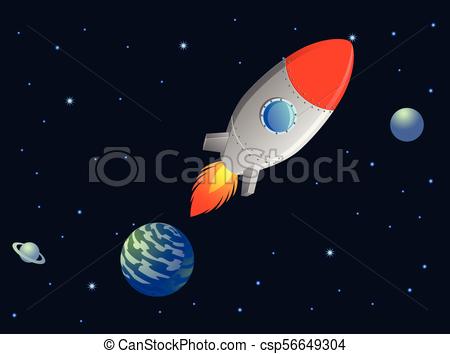 450x354 Rocket Leaving A Planet Vector. Vector Illustration Of A Vintage