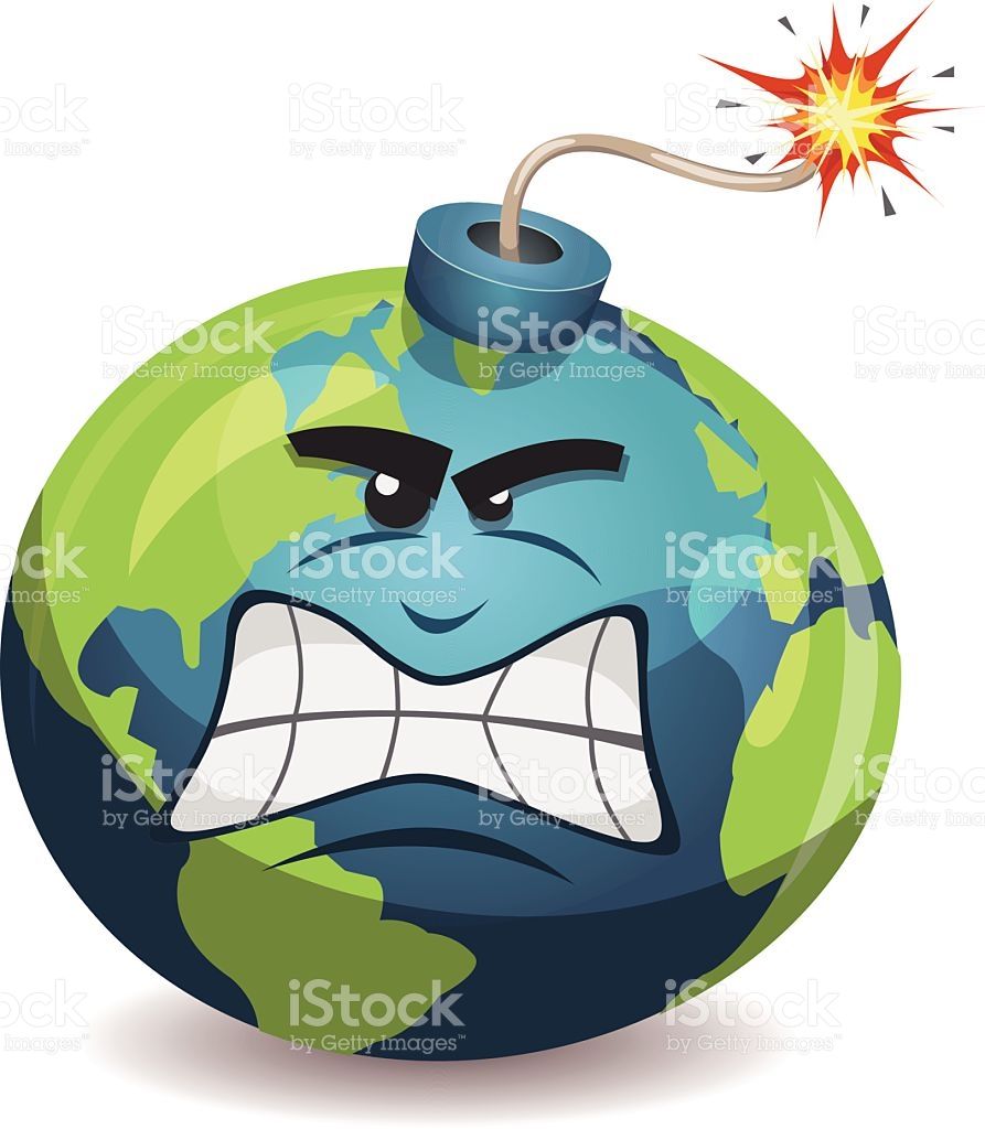 893x1024 Vector Illustration Of A Cartoon Earth Planet Bomb Character, Angry