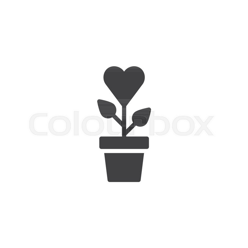 800x800 Heart Plant In Flower Pot Icon Vector, Filled Flat Sign, Solid