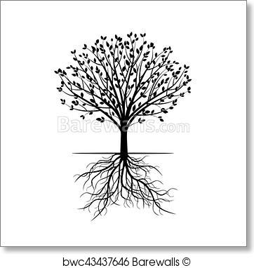 362x382 Art Print Of Black Tree With Roots. Vector Illustration