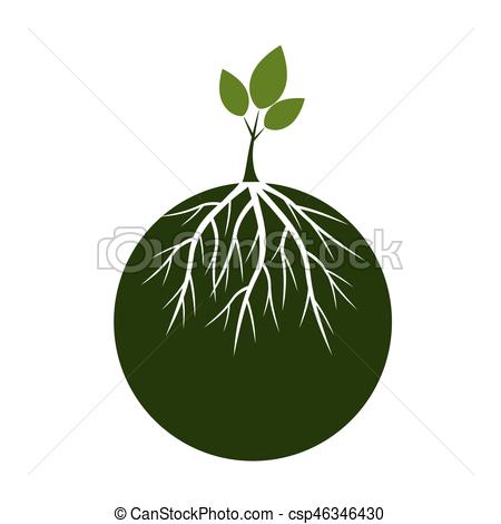 450x470 Green Trees With Roots. Vector Illustration.
