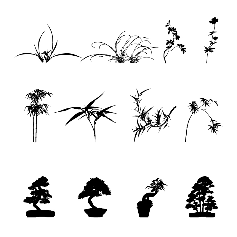 800x800 Commonly Plants Silhouettes Vector Graphics 02 Free Download