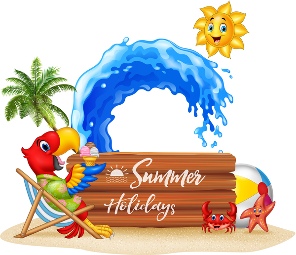 600x516 Cartoon Summer Holiday Background With Wooden Plaque Vector 04