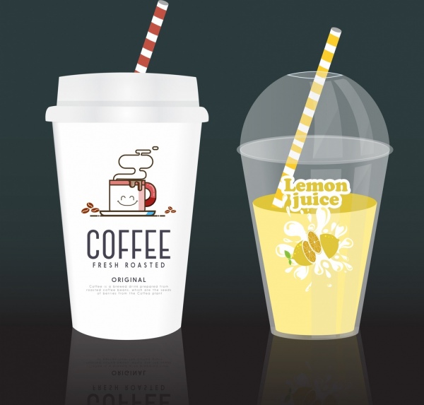 600x573 Plastic Cup Icons Various Realistic Colored Types Free Vector In