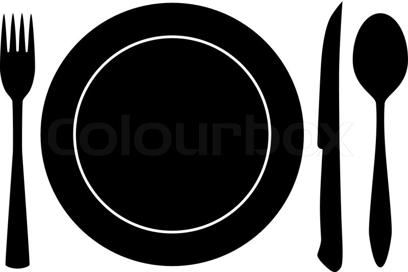 800x533 Plateful, Fork And Spoon Silhouette Vector Stock Vector Colourbox