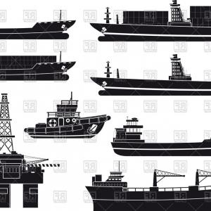 300x300 Silhouettes Of Cargo Vessels Tugboat And Oil Platform Vector