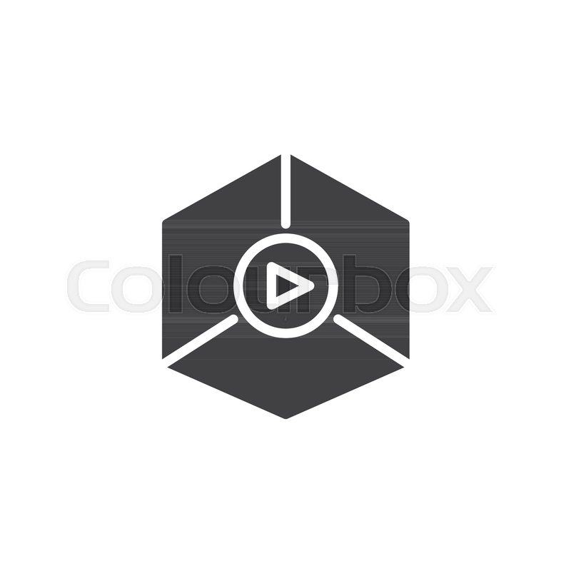 800x800 Three D Cube And Play Button Vector Icon. Filled Flat Sign For