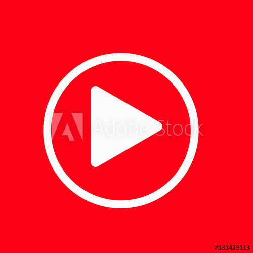 500x500 White Play Button Vector Icon. Red Background