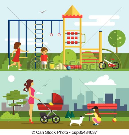 450x470 Children Playground Vector Illustration In Flat Style Design. Kids