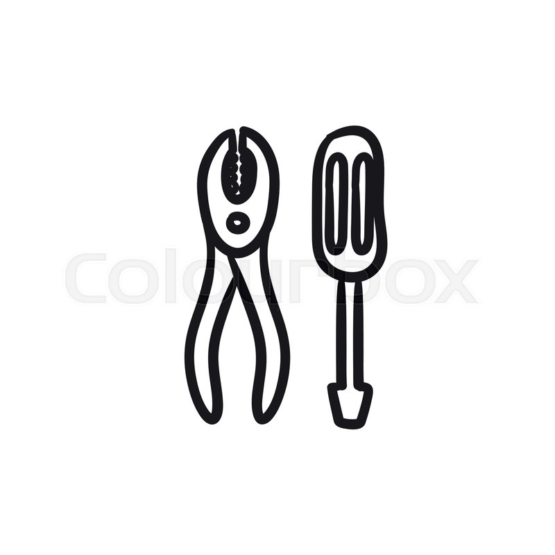 800x800 Screwdriver With Pliers Vector Sketch Icon Isolated On Background