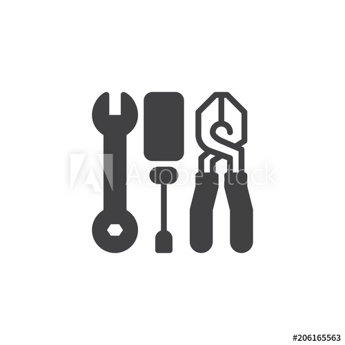 500x500 Wrench Screwdriver And Pliers Vector Icon. Filled Flat Sign For