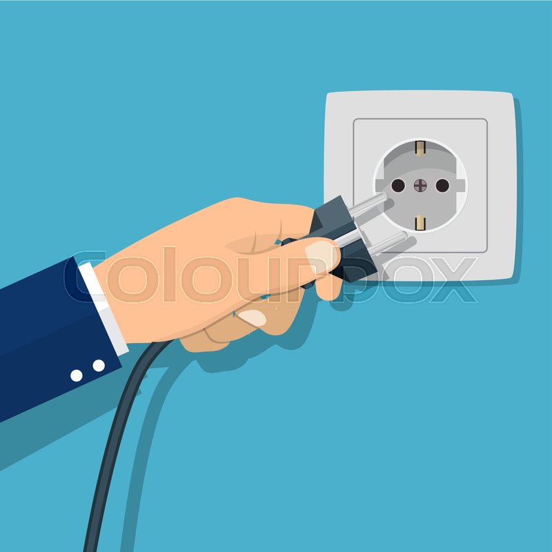 800x800 Hand Connecting Electrical Plug. Vector Illustration In Flat